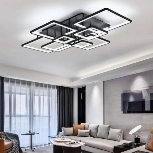 Πολυέλαιος LED με τηλεχειριστήριο ELLA 186W, 8 τετράγωνα, κρύο/θερμό/ουδέτερο φως, ρυθμιζόμενο, μαύροι πολυέλαιοι LED με τηλεχειριστήριο Προεπιλεγμένος τίτλος Alessandro Design