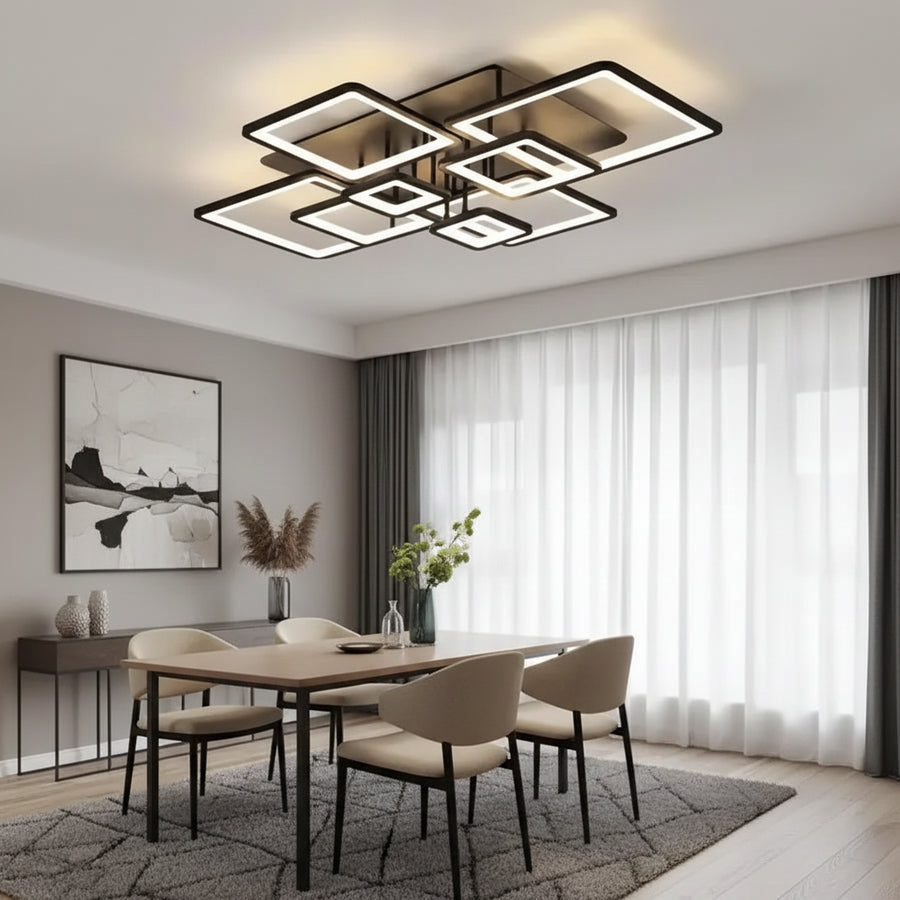 Πολυέλαιος LED με τηλεχειριστήριο ELLA 186W, 8 τετράγωνα, κρύο/θερμό/ουδέτερο φως, ρυθμιζόμενο, μαύροι πολυέλαιοι LED με τηλεχειριστήριο Προεπιλεγμένος τίτλος Alessandro Design