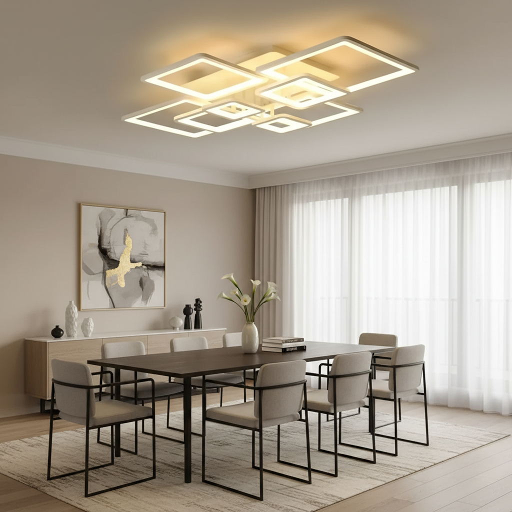 Πολυέλαιος LED με τηλεχειριστήριο ELLA 187W, 8 τετράγωνα, κρύο/θερμ/ουδέτερο φως, ρυθμιζόμενο, λευκός πολυέλαιος LED με τηλεχειριστήριο Προεπιλεγμένος τίτλος Alessandro Design