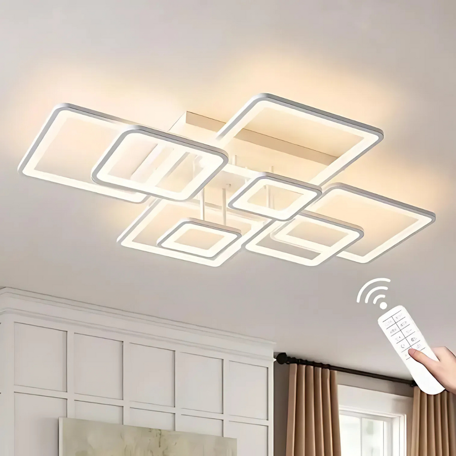 Πολυέλαιος LED με τηλεχειριστήριο ELLA 187W, 8 τετράγωνα, κρύο/θερμ/ουδέτερο φως, ρυθμιζόμενο, λευκός πολυέλαιος LED με τηλεχειριστήριο Προεπιλεγμένος τίτλος Alessandro Design
