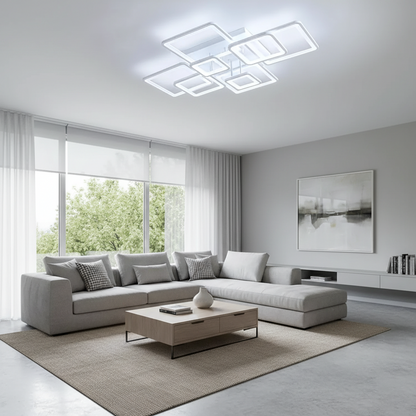 Πολυέλαιος LED με τηλεχειριστήριο ELLA 187W, 8 τετράγωνα, κρύο/θερμ/ουδέτερο φως, ρυθμιζόμενο, λευκός πολυέλαιος LED με τηλεχειριστήριο Προεπιλεγμένος τίτλος Alessandro Design