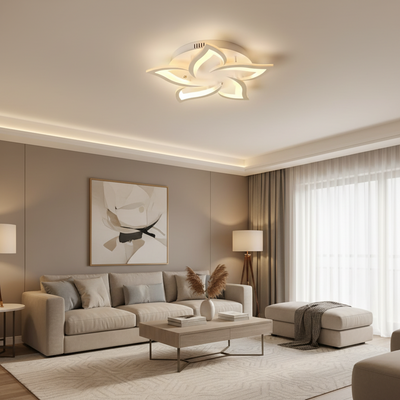 Πολυέλαιος LED με τηλεχειριστήριο LOTUS 54W, 5 πέταλα, Κρύο/Ζεστό/Ουδέτερο φως, Ρυθμιζόμενο, Λευκό