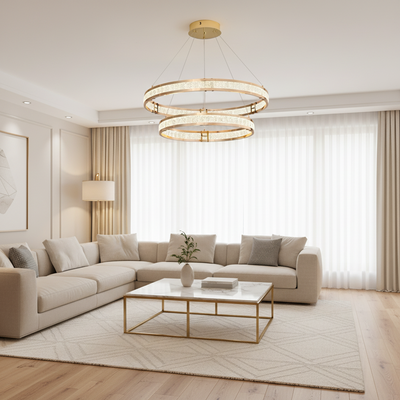 Κρυστάλλινος πολυέλαιος, LINDERHOF Magno, 61W, Διάμετρος 60cm, Κρύο/Ζεστό/Ουδέτερο φως, Χρυσό, Ρυθμιζόμενο ύψος