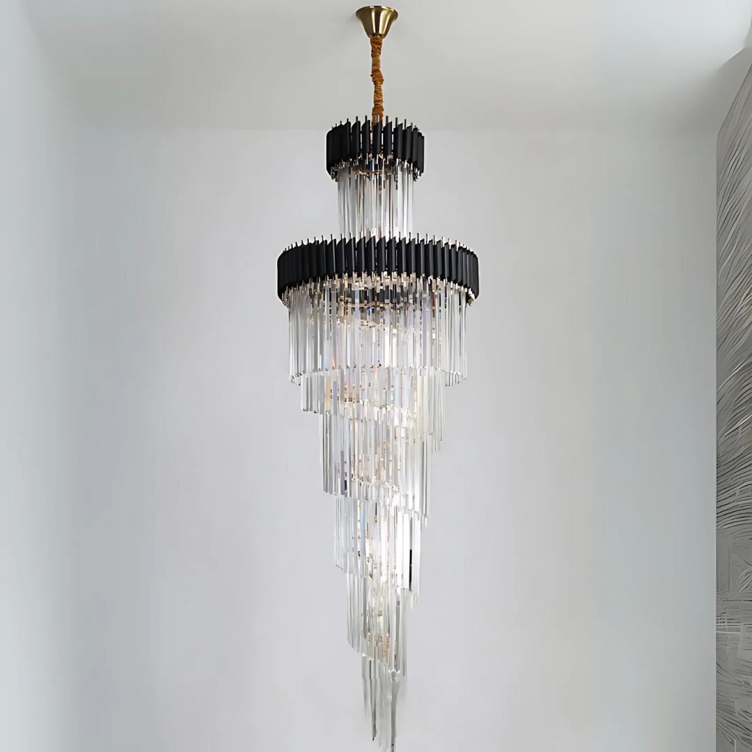 Candelabru Cristal CC900/600X1800, 27xE14, Diametru 60cm, Inaltime 180cm, Auriu Lucios si Negru, Inaltime Reglabila, Design Elegant Candelabre Cristal Default Title Alessandro Design