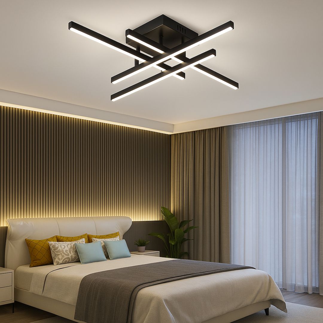 Πολυέλαιος LED με Τηλεχειριστήριο LINEX, 52W, 4 Στοιχεία, Γραμμικό, Κρύο/Ζεστό/Ουδέτερο φως, Ρυθμιζόμενο, Μαύροι πολυέλαιοι LED με τηλεχειριστήριο Προεπιλεγμένος τίτλος Alessandro Design