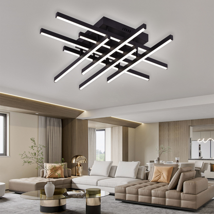 Πολυέλαιος LED με Τηλεχειριστήριο LINEX, 108W, 8 στοιχεία, Κρύο/Ζεστό/Ουδέτερο φως, Ρυθμιζόμενο, Μαύροι πολυέλαιοι LED με Τηλεχειριστήριο Προεπιλεγμένος τίτλος Alessandro Design