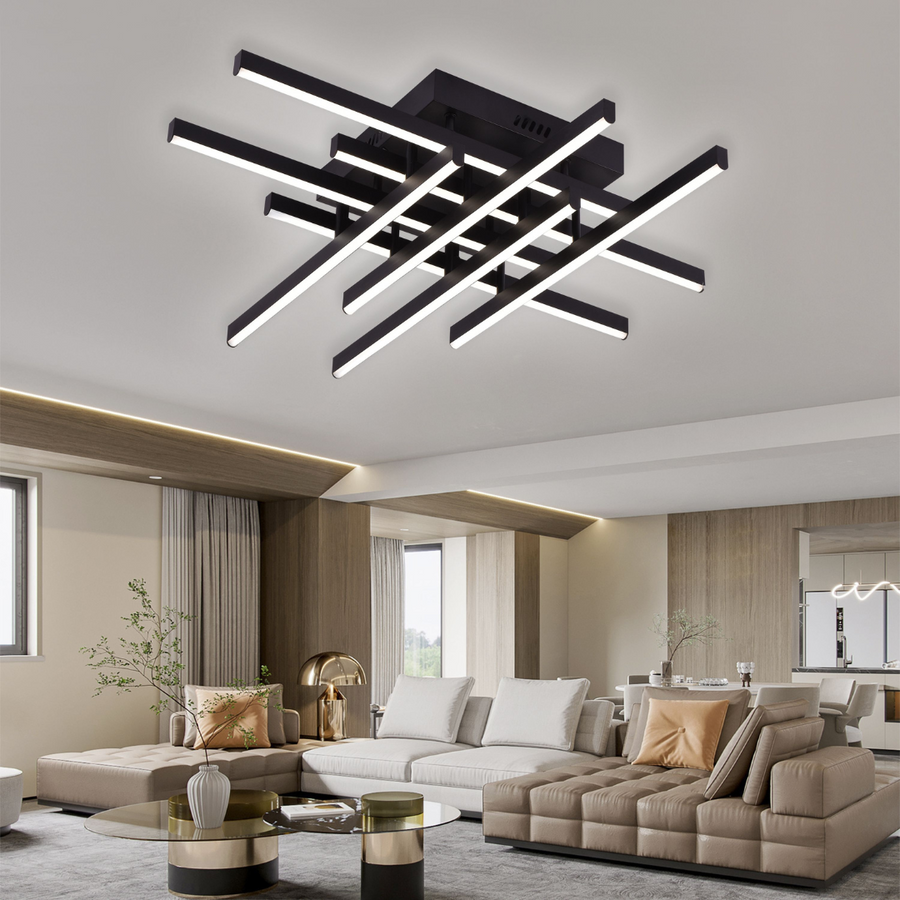 Πολυέλαιος LED με Τηλεχειριστήριο LINEX, 108W, 8 στοιχεία, Κρύο/Ζεστό/Ουδέτερο φως, Ρυθμιζόμενο, Μαύροι πολυέλαιοι LED με Τηλεχειριστήριο Προεπιλεγμένος τίτλος Alessandro Design