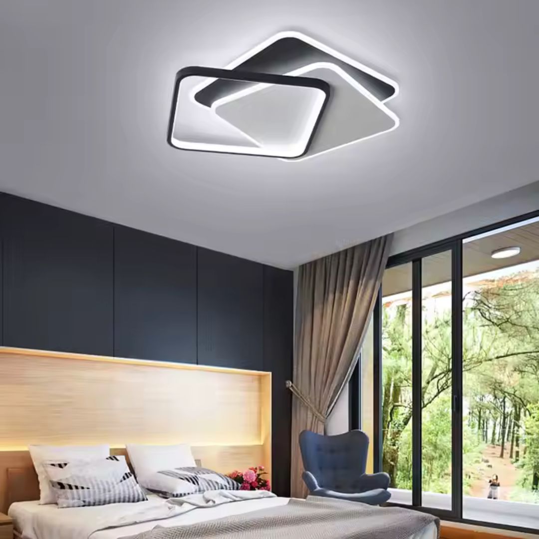 Πολυέλαιος LED με τηλεχειριστήριο OBLICO 120W, 3 τετράγωνα, κρύο/θερμ/ουδέτερο φως, ρυθμιζόμενο, μαύροι πολυέλαιοι LED με τηλεχειριστήριο Προεπιλεγμένος τίτλος Alessandro Design