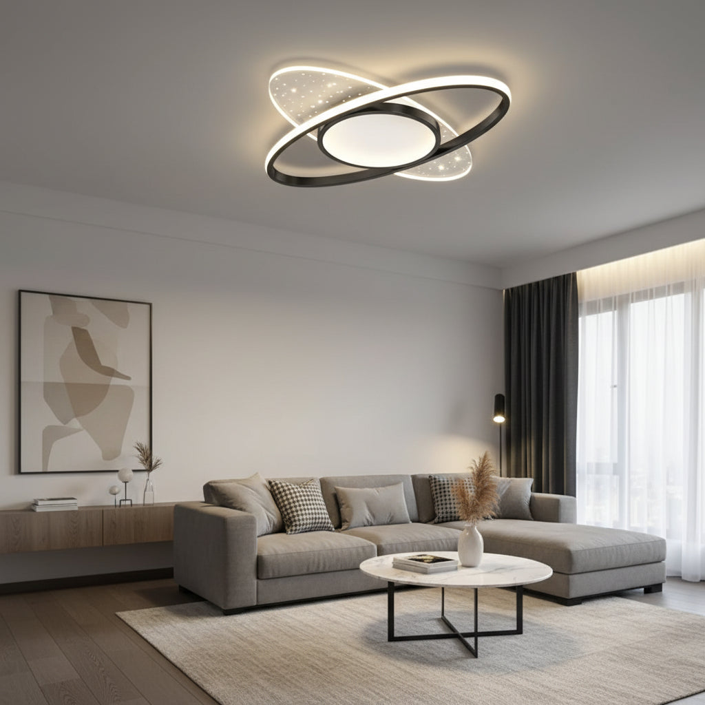 Πολυέλαιος LED με τηλεχειριστήριο VARIO 69W, Οβάλ, Κρύο/Ζεστό/Ουδέτερο φως, Ρυθμιζόμενο, Μαύροι πολυέλαιοι LED με τηλεχειριστήριο Προεπιλεγμένος τίτλος Alessandro Design