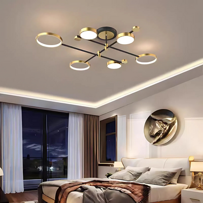 Πολυέλαιος LED με Τηλεχειριστήριο MARIA, 6 Elements, 31W, Warm/Cold/Neutral Light 3000K/4000K/6000K, Dimmable, Gold and Black, Metal