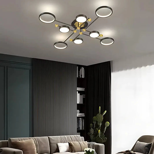 Lustra LED cu Telecomnda MARIA, 44W, 8 Elemente, Lumina Calda/Rece/Neutra, Dimabila, Negru/Auriu Lustre LED cu Telecomanda Default Title Alessandro Design