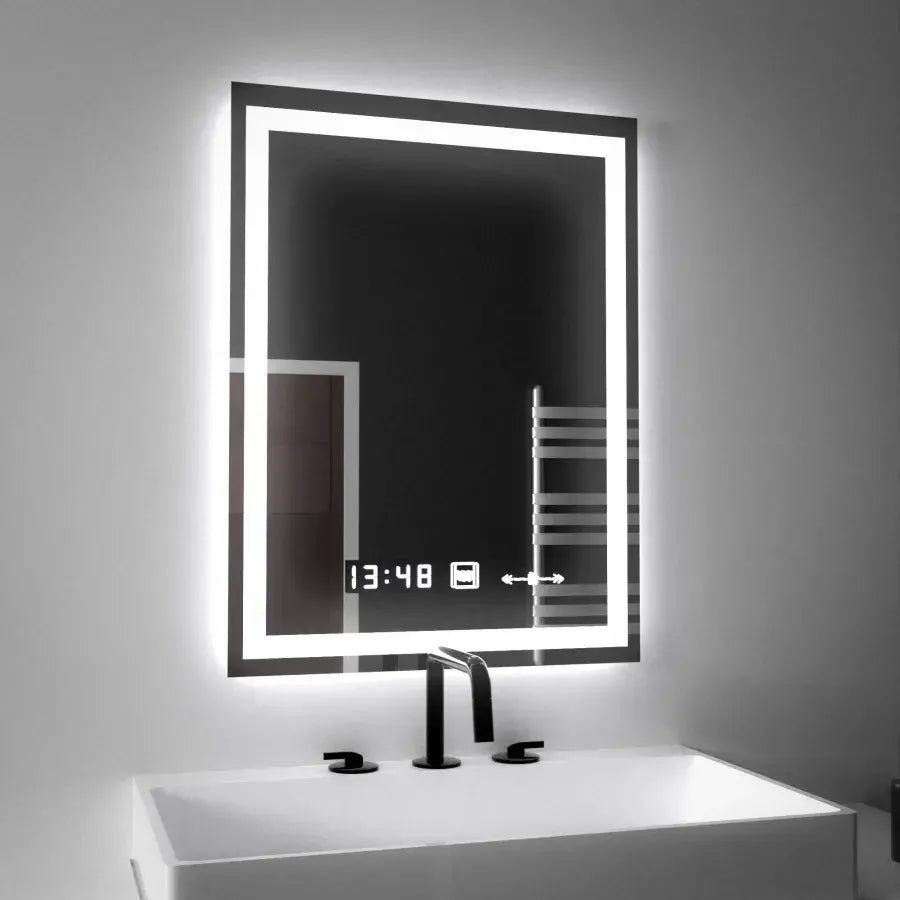 Ορθογώνιος καθρέφτης LED, 45x60 cm, Verite MotionGlow Marcello, Σύστημα αποθαμβώματος, Ρολόι & Θερμόμετρο, Dimable Marcello Mirrors Προεπιλεγμένος τίτλος Alessandro Design