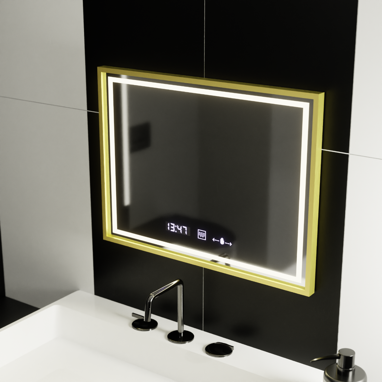 Ορθογώνιος καθρέφτης LED, 80x60 cm, Verite Royale Gold MotionGlow Marcello, Σύστημα αποθαμβώματος, Ρολόι & Θερμόμετρο, Dimable Καθρέφτες Marcello Προεπιλεγμένος τίτλος Alessandro Design