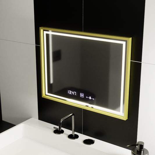 Ορθογώνιος καθρέφτης LED, 80x60 cm, Verite Royale Gold MotionGlow Marcello, Σύστημα αποθαμβώματος, Ρολόι & Θερμόμετρο, Dimable Καθρέφτες Marcello Προεπιλεγμένος τίτλος Alessandro Design