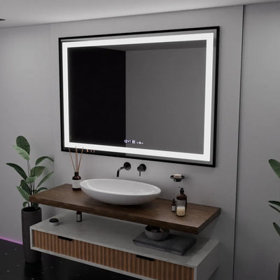 Ορθογώνιος καθρέφτης LED, 100x70cm, Verite Majeste Noir Motion Glow Marcello, Σύστημα Demister, Ρολόι & Θερμόμετρο, Ρυθμιζόμενο