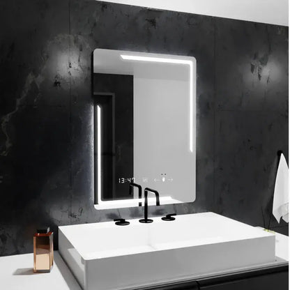 Ορθογώνιος καθρέφτης LED, 60x80 cm, Rayonnement MotionGlow Marcello, Σύστημα αποθάμβωσης, Ρολόι & Θερμόμετρο, Dimable Mirrors Marcello Προεπιλεγμένος τίτλος Alessandro Design