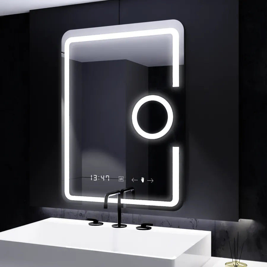 Ορθογώνιος καθρέφτης LED, 60x80cm, Eclat MotionGlow Marcello, Ρολόι & Θερμόμετρο, Σύστημα Demister, Καλλυντικός Μεγεθυντικός φακός, Dimabila Mirrors Marcello Προεπιλεγμένος τίτλος Alessandro Design