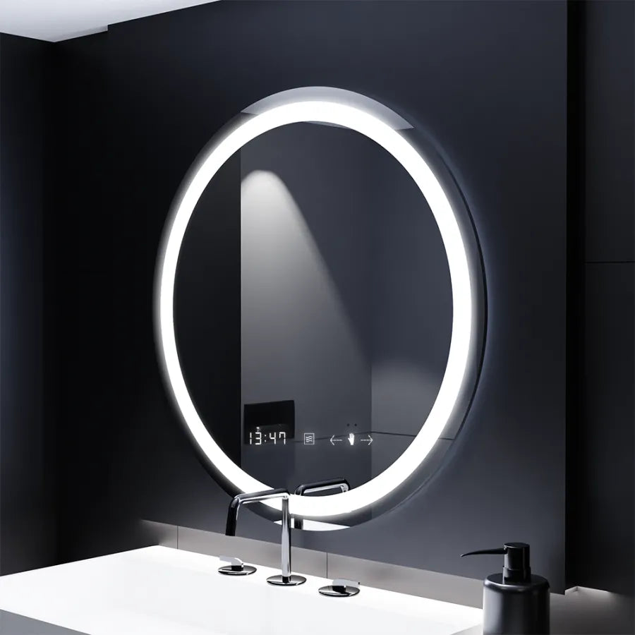 Στρογγυλός καθρέφτης LED, 70 εκ., Celeste MotionGlow Marcello, Σύστημα Demister, Ρολόι & Θερμόμετρο, Ρυθμιζόμενο, Θερμό Ουδέτερο Ψυχρό Φως 3000K/4000K/6000K Marcello Mirrors Προεπιλεγμένος τίτλος Alessandro Design