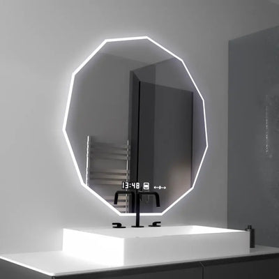 Καθρέφτης LED 70cm, Αισθητήρας POLIGON MotionGlow Marcello, Σύστημα αποθολώματος, Ρολόι & Θερμόμετρο, Dimabila 084