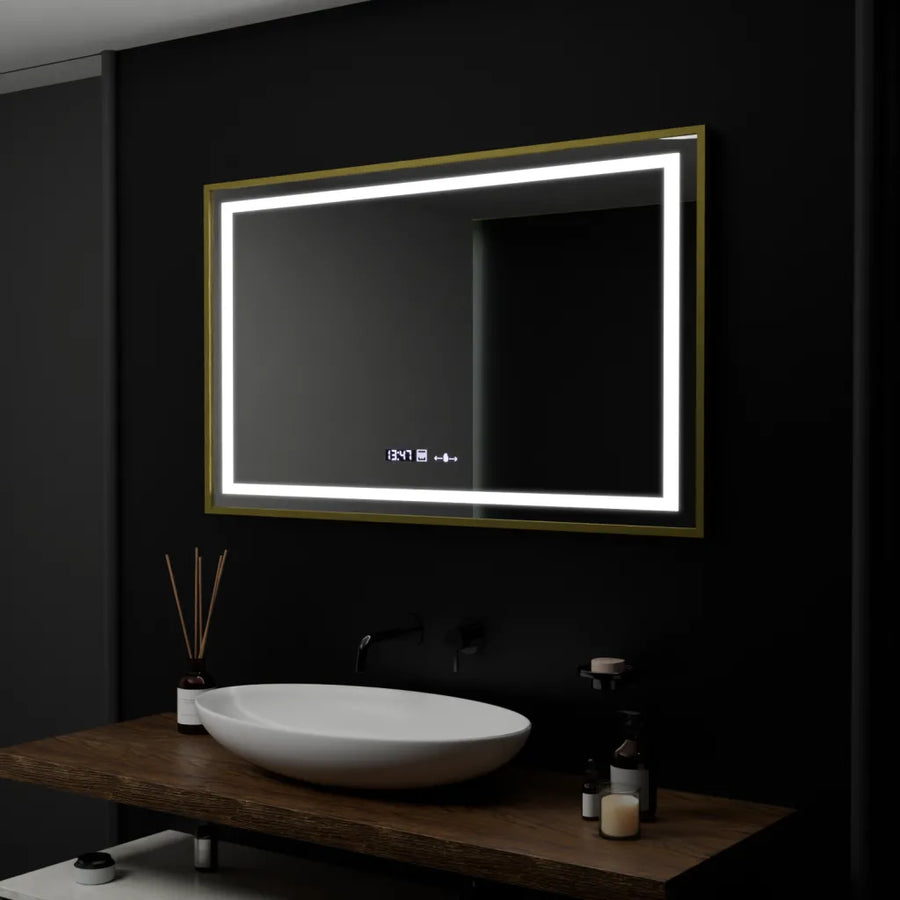 Ορθογώνιος καθρέφτης LED, 100x80cm, Verite Royale Gold Motion Glow Marcello, Σύστημα αποθάμβωσης, Ρολόι & Θερμόμετρο, Dimable Καθρέφτες Marcello Προεπιλεγμένος τίτλος Alessandro Design