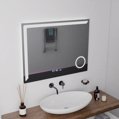 Ορθογώνιος καθρέφτης LED, 80x60cm, Precision MotionGlow Marcello, Σύστημα Demister, Ρολόι & Θερμόμετρο, Καλλυντικός Μεγεθυντικός φακός, Dimable