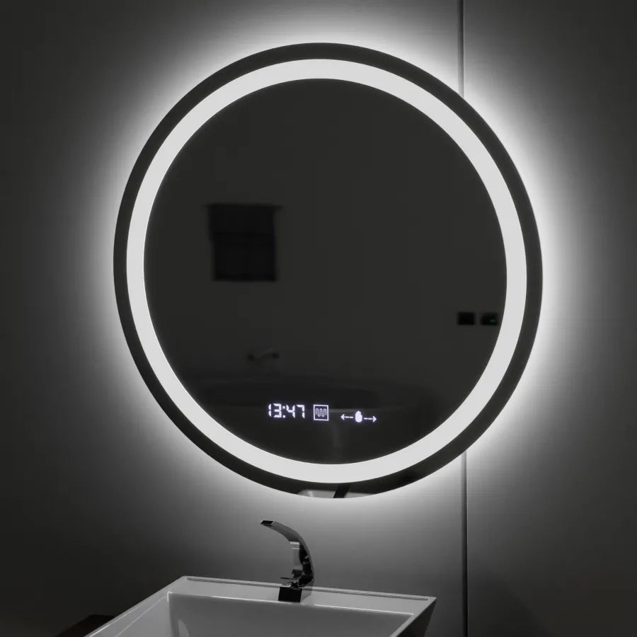 Στρογγυλός καθρέφτης LED, διάμετρος 50 cm, Celeste MotionGlow Marcello, Σύστημα αποθάμβωσης, Ρολόι & Θερμόμετρο, Ρυθμιζόμενο, Θερμό Ουδέτερο Ψυχρό Φως 3000K/4000K/6000K Καθρέφτες Marcello Προεπιλεγμένος τίτλος Alessandro Design