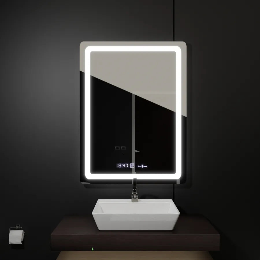 Ορθογώνιος καθρέφτης LED, 60x80 cm, αισθητήρας Wizz MotionGlow Marcello, Σύστημα αποθαμβώματος, Ρολόι & Θερμόμετρο, Καθρέφτες Dimabila Marcello Προεπιλεγμένος τίτλος Alessandro Design