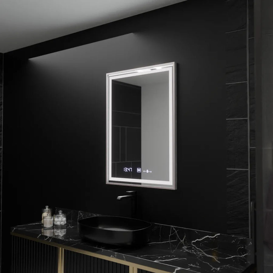 Ορθογώνιος καθρέφτης LED, 60x80 cm, Verite Imperial Silver Motion Glow Marcello, Σύστημα Demister, Ρολόι & Θερμόμετρο, Dimable Mirrors Marcello Προεπιλεγμένος τίτλος Alessandro Design