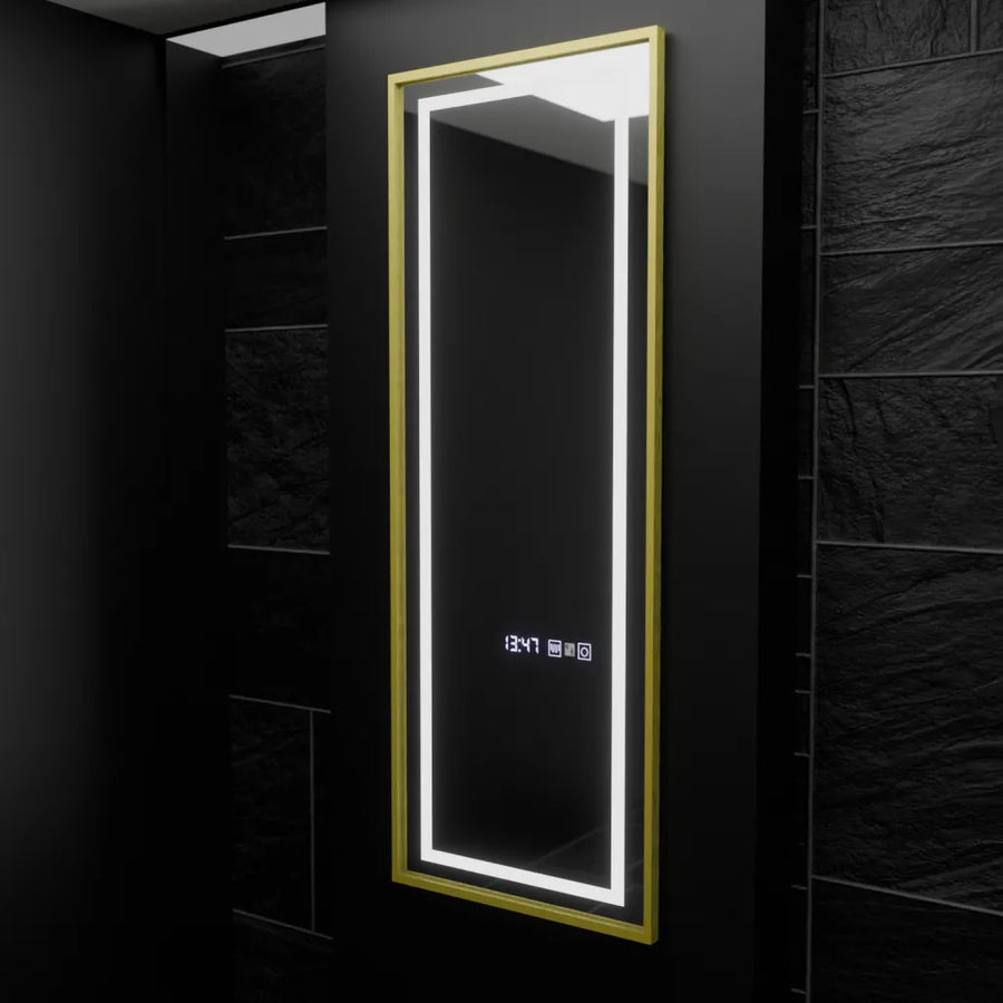 Ορθογώνιος καθρέφτης LED, 45x140 εκ., Elena Marcello Αισθητήρας ραντάρ, Σύστημα αποθολώματος, Ρολόι & Θερμόμετρο, Dimabila, Καθρέφτες ντυσίματος Couture Προεπιλεγμένος τίτλος Alessandro Design