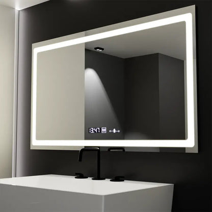 Ορθογώνιος καθρέφτης LED, 120X70cm, Αισθητήρας Radiant MotionGlow Marcello, Σύστημα αποθολώματος, Ρολόι & Θερμόμετρο, Dimable Marcello Mirrors Προεπιλεγμένος τίτλος Alessandro Design
