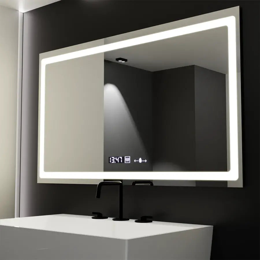 Ορθογώνιος καθρέφτης LED, 120X70cm, Αισθητήρας Radiant MotionGlow Marcello, Σύστημα αποθολώματος, Ρολόι & Θερμόμετρο, Dimable Marcello Mirrors Προεπιλεγμένος τίτλος Alessandro Design
