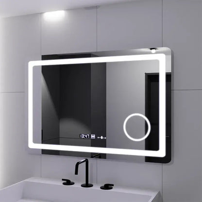 Ορθογώνιος καθρέφτης LED, 90x60cm, Souverain MotionGlow Marcello, Σύστημα αποθαμβώματος, Ρολόι & Θερμόμετρο, Καλλυντικός Μεγεθυντικός φακός, Dimable Marcello Mirrors Προεπιλεγμένος τίτλος Alessandro Design