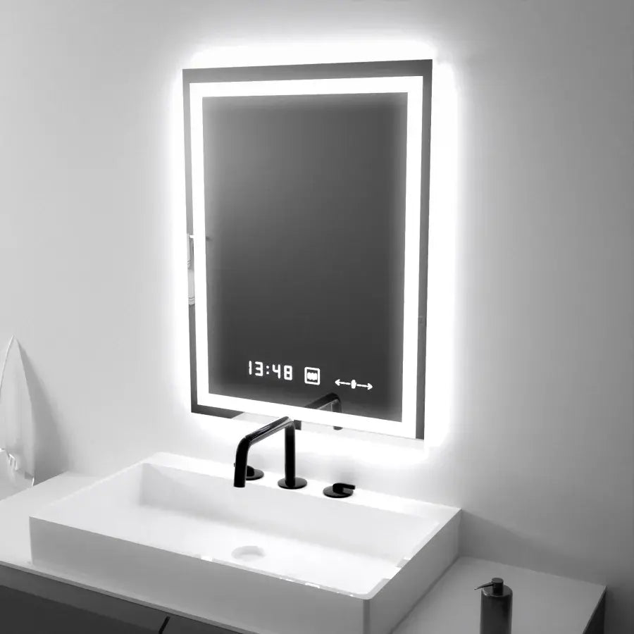 Ορθογώνιος καθρέφτης LED, 45x60 cm, Verite MotionGlow Marcello, Σύστημα αποθαμβώματος, Ρολόι & Θερμόμετρο, Dimable Marcello Mirrors Προεπιλεγμένος τίτλος Alessandro Design