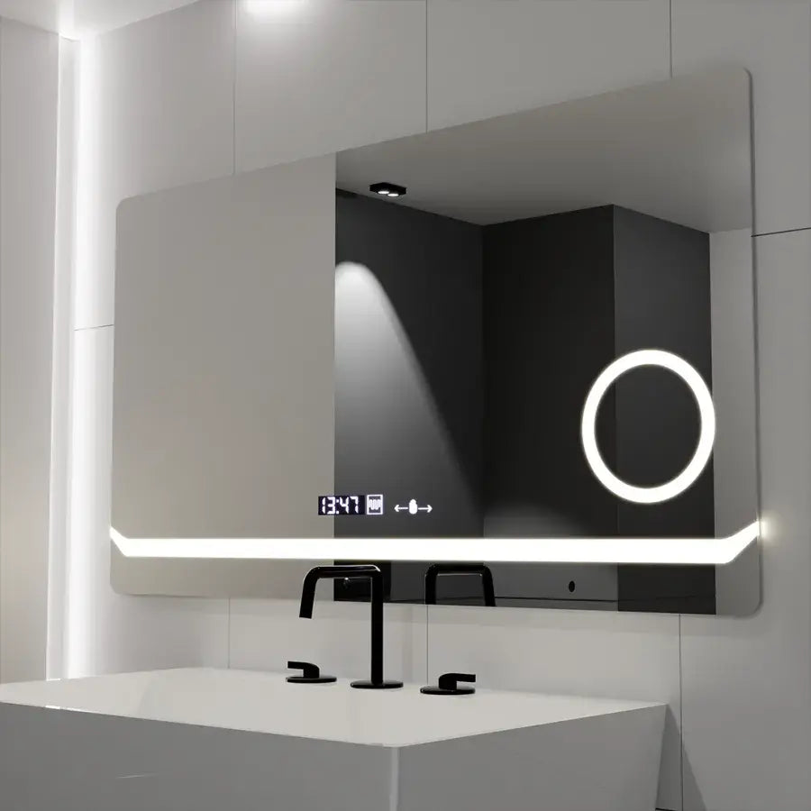 Ορθογώνιος καθρέφτης LED, 80x60 cm, Definition MotionGlow Marcello, Σύστημα αποθαμβώματος, Ρολόι & Θερμόμετρο, Καλλυντικός Μεγεθυντικός φακός, Καθρέφτες Dimable Marcello Προεπιλεγμένος τίτλος Alessandro Design