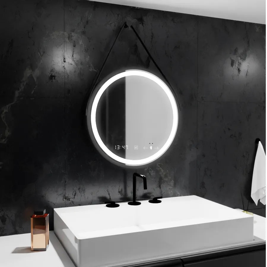 LED Στρογγυλός καθρέφτης, 50 cm, Celeste Majeste Noir Eleve MotionGlow Marcello, Σύστημα αποθαμβώματος, Ρολόι & Θερμόμετρο, Καθρέφτες Dimable Marcello Προεπιλεγμένος τίτλος Alessandro Design