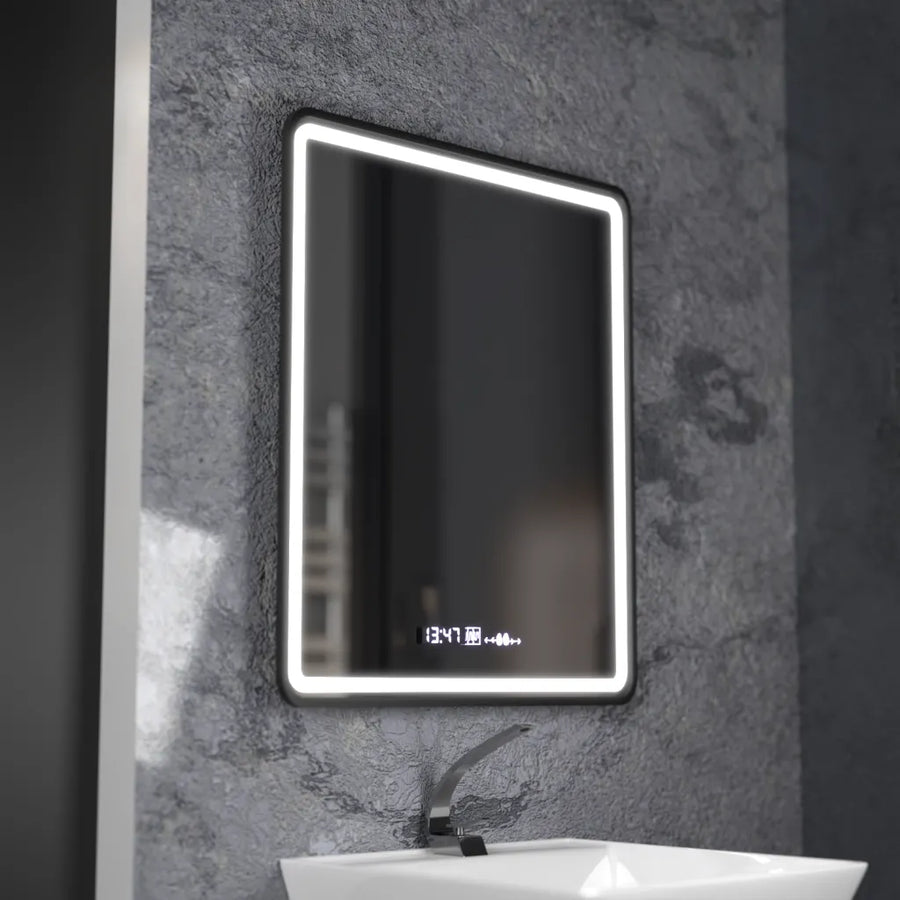 Ορθογώνιος καθρέφτης LED, 75x90cm, Favola MotionGlow Marcello, Σύστημα Demister, Ρολόι & Θερμόμετρο, Dimable