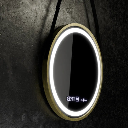 Στρογγυλός καθρέφτης LED, 60 cm, Celeste Royale Gold Eleve MotionGlow Marcello, Σύστημα αποθαμβώματος, Ρολόι & Θερμόμετρο, Ρυθμιζόμενο, Αποσπώμενο λουρί Καθρέφτες Marcello Προεπιλεγμένος τίτλος Alessandro Design
