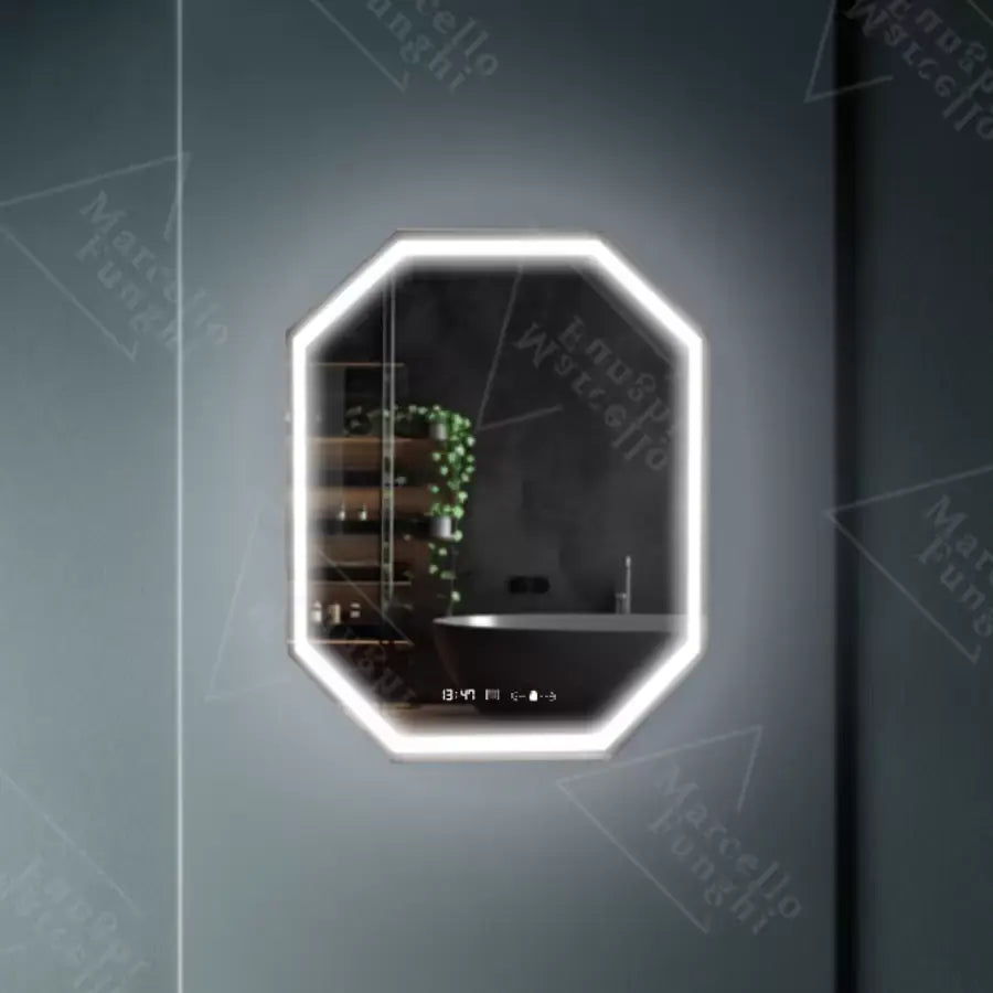 Καθρέφτης LED Polygon, 60x80cm, Αισθητήρας Ralya MotionGlow Marcello, Σύστημα αποθολώματος, Ρολόι & Θερμόμετρο, Dimabila Mirrors Marcello Προεπιλεγμένος τίτλος Alessandro Design