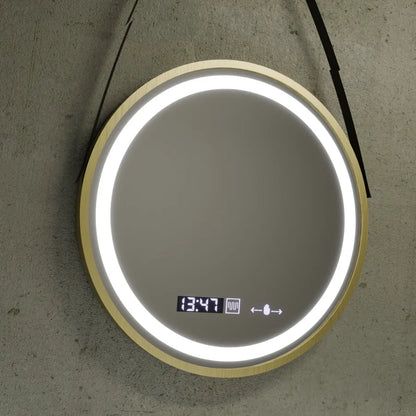 Στρογγυλός καθρέφτης LED, 60 cm, Celeste Royale Gold Eleve MotionGlow Marcello, Σύστημα αποθαμβώματος, Ρολόι & Θερμόμετρο, Ρυθμιζόμενο, Αποσπώμενο λουρί Καθρέφτες Marcello Προεπιλεγμένος τίτλος Alessandro Design