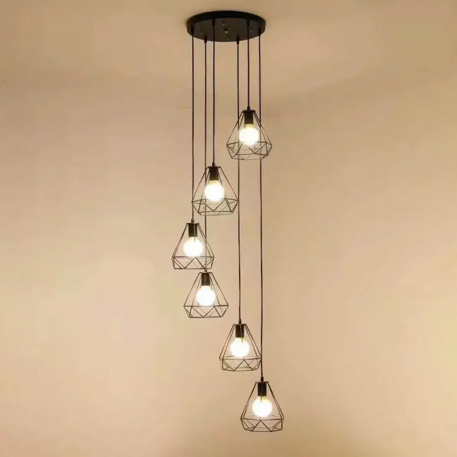 Chandelier Diamond Shape, STRUCTURE, 6x E27, Black, Metal Luster Βιομηχανικός προεπιλεγμένος τίτλος Alessandro Design