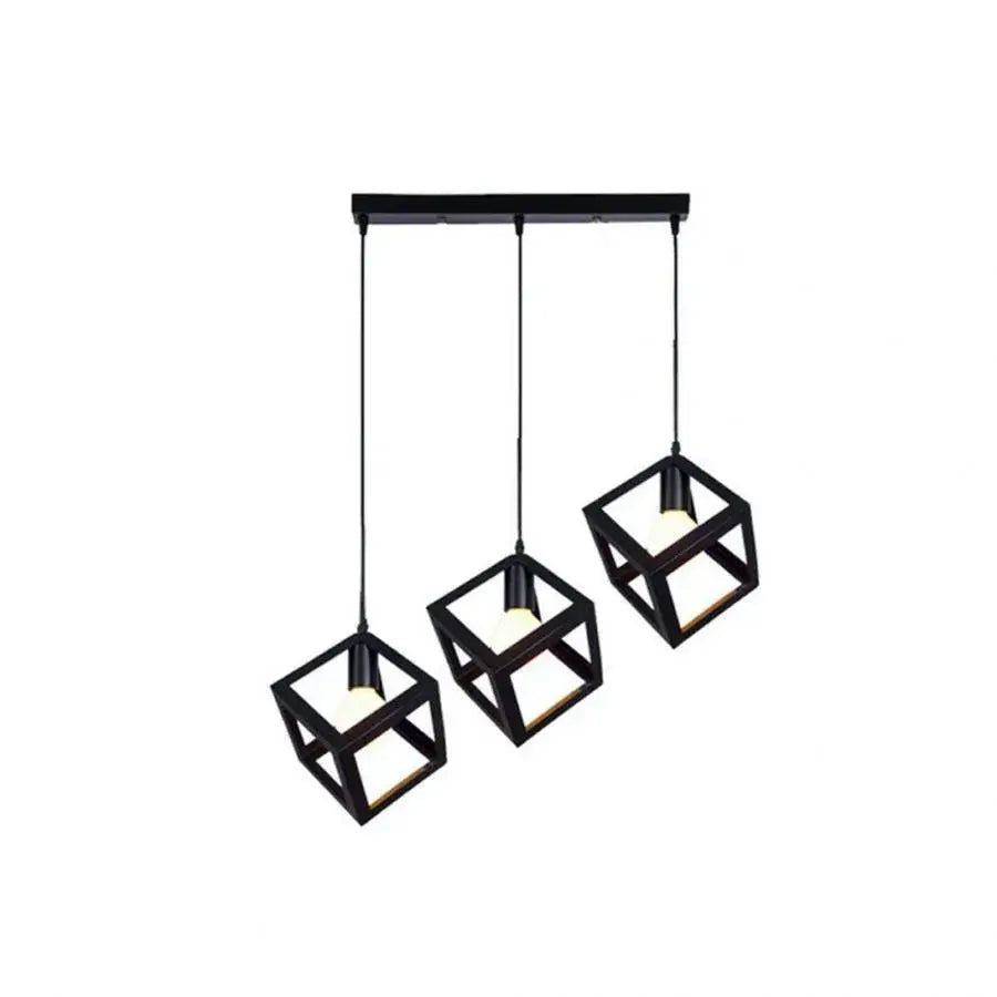 Cube Shape Chandelier, STRUKTUR Linear Trio, 3x E27, Μαύρο, Metal Luster Βιομηχανικός προεπιλεγμένος τίτλος Alessandro Design