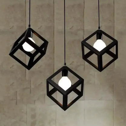 Cube Shape Chandelier, STRUKTUR Linear Trio, 3x E27, Μαύρο, Metal Luster Βιομηχανικός προεπιλεγμένος τίτλος Alessandro Design