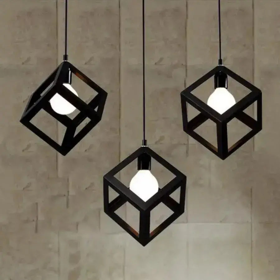 Cube Shape Chandelier, STRUKTUR Linear Trio, 3x E27, Μαύρο, Metal Luster Βιομηχανικός προεπιλεγμένος τίτλος Alessandro Design