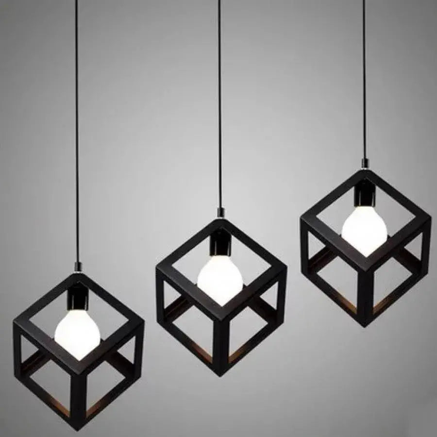 Cube Shape Chandelier, STRUKTUR Linear Trio, 3x E27, Μαύρο, Metal Luster Βιομηχανικός προεπιλεγμένος τίτλος Alessandro Design