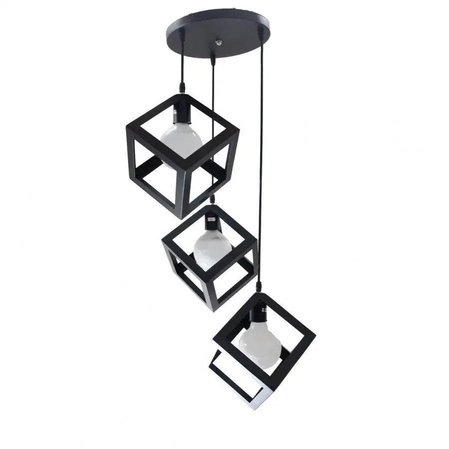 Cube Shape Chandelier, STRUKTUR Cluster, 3 x E27, Black, Metal Luster Βιομηχανικός προεπιλεγμένος τίτλος Alessandro Design