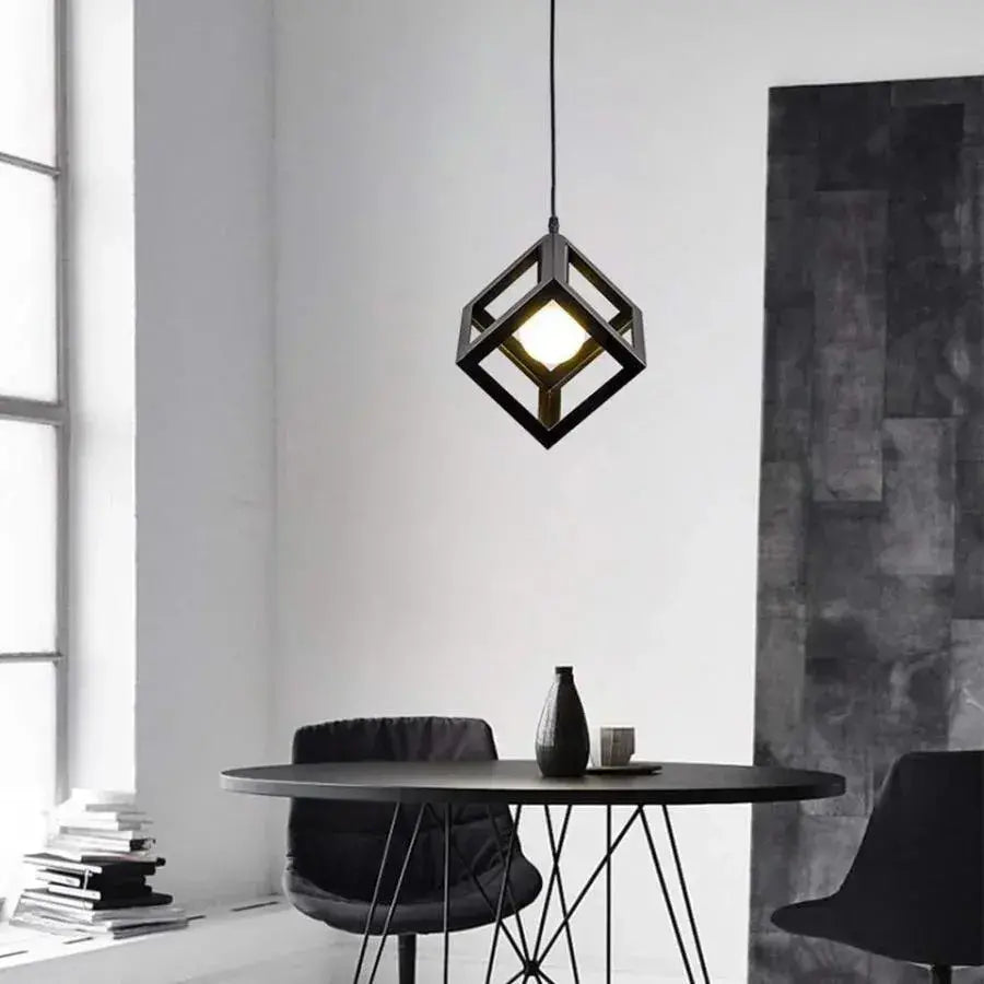 Cube Shape Chandelier, STRUKTUR Uno, 1x E27, Black, Suspended, Metal Luster Industrial Προεπιλεγμένος τίτλος Alessandro Design