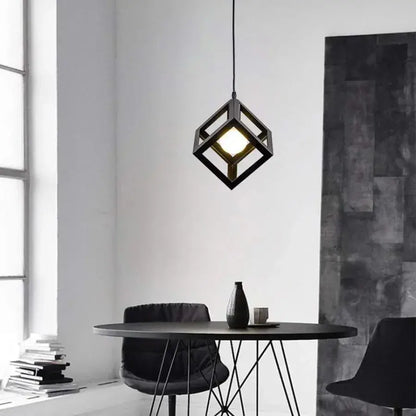 Cube Shape Chandelier, STRUKTUR Uno, 1x E27, Black, Suspended, Metal Luster Industrial Προεπιλεγμένος τίτλος Alessandro Design