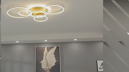 Πολυέλαιος LED με Τηλεχειριστήριο RINNOVA, 5 κύκλοι, 137W, Θερμό/Ψυχρό/Ουδέτερο φως, Ρυθμιζόμενο, Χρυσό