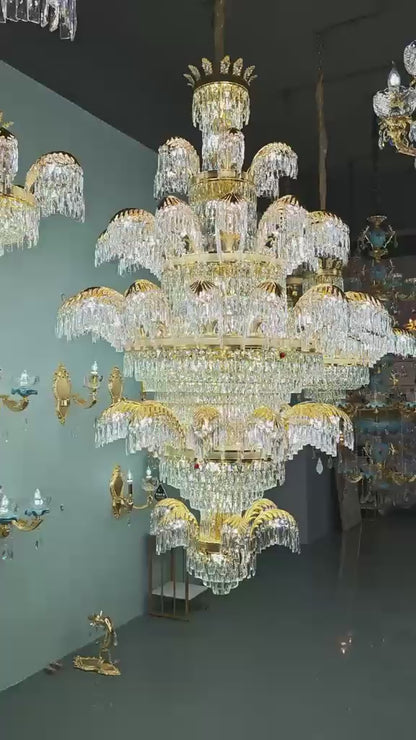 Crystal Chandelier CC8043/600H1800GD, Διάμετρος 60cm, Ύψος 180cm, Γυαλιστερό Χρυσό, Ρυθμιζόμενο Ύψος, Κομψή σχεδίαση