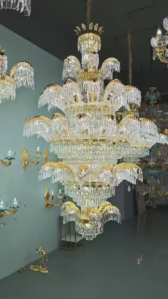 Crystal Chandelier CC8043/600H1800GD, Διάμετρος 60cm, Ύψος 180cm, Γυαλιστερό Χρυσό, Ρυθμιζόμενο Ύψος, Κομψή σχεδίαση